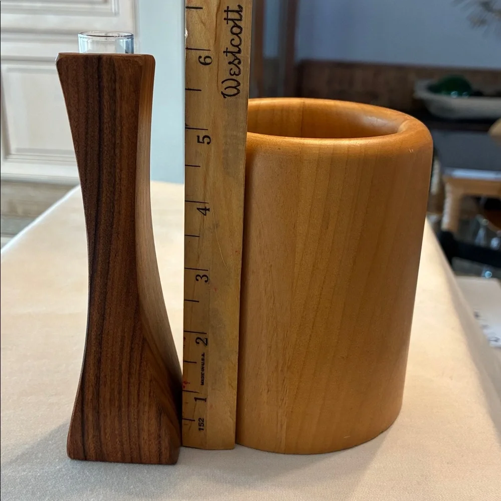 Elegant Wood Vases/Holder Set /2 Different Wood Vases Glass Insert Tube for bud